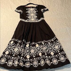 Boden Black Maxi Dress with White Floral Embroidery